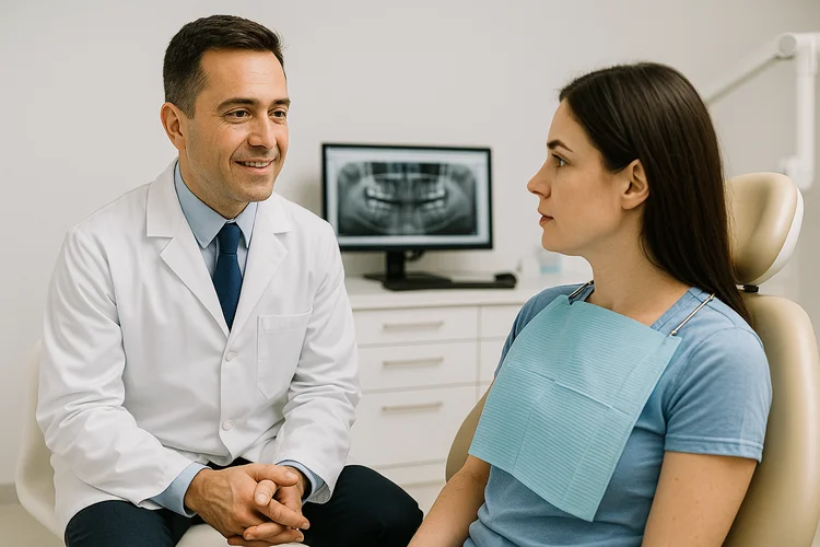 A picture of a dentist and a patient