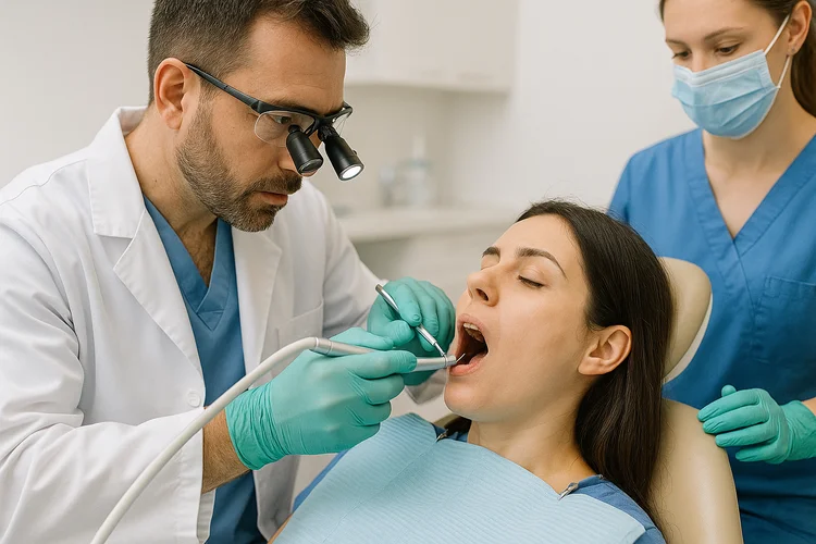 A picture of a dentist in the middle of root canal procedure