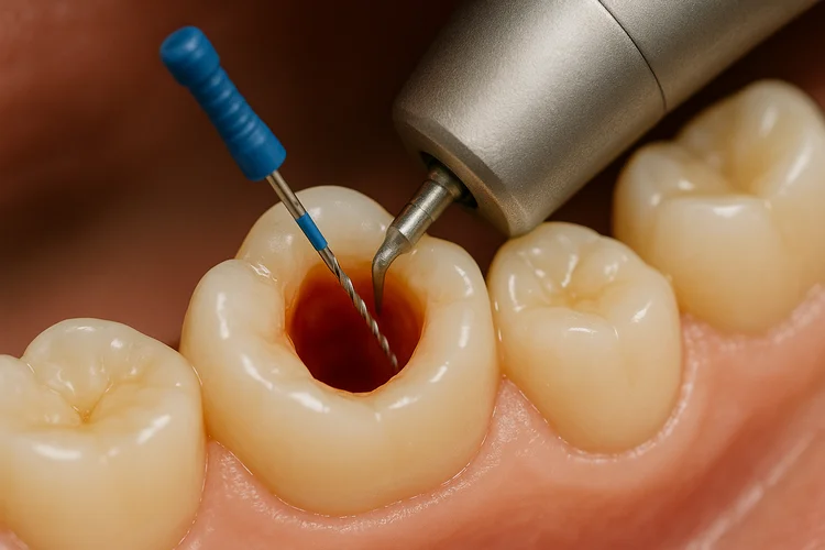 A closeup picture of root canal treatment