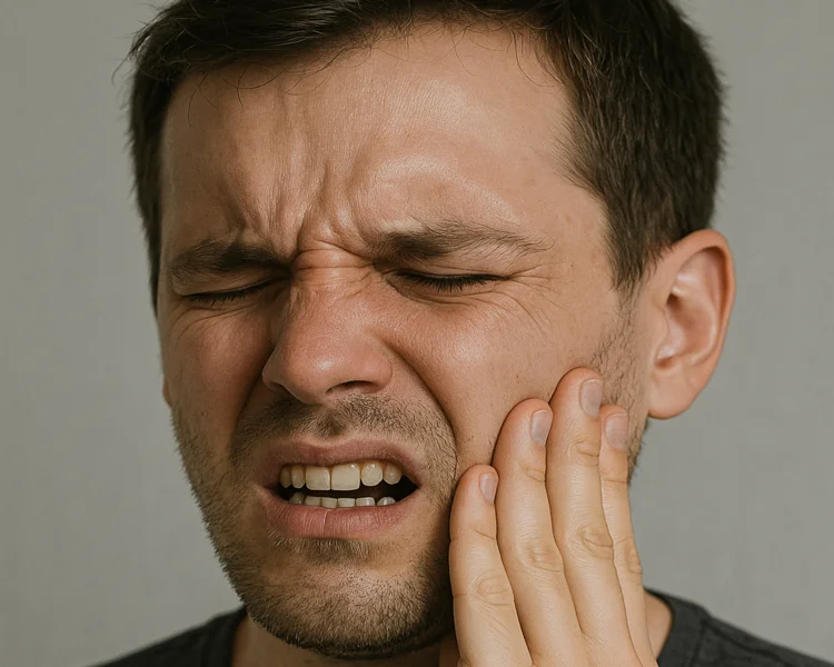 A picture of a patient representing dental emergency signs