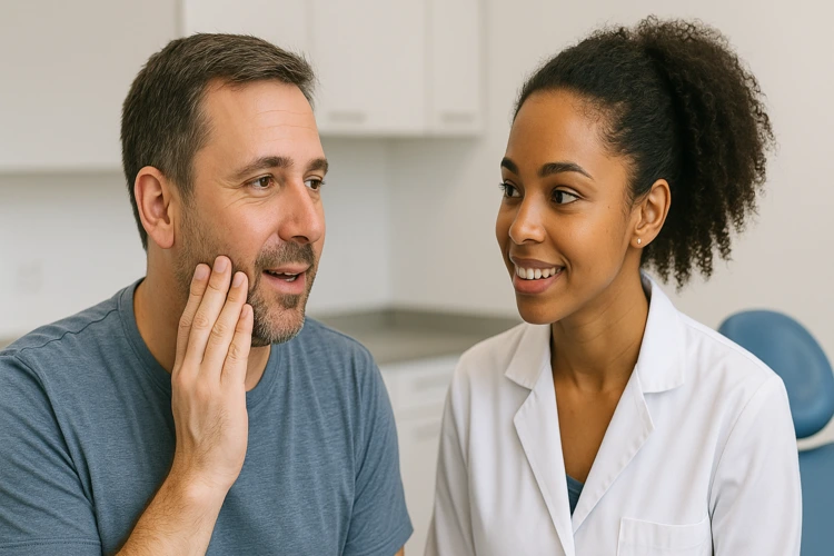 A picture of a dentist and a patient