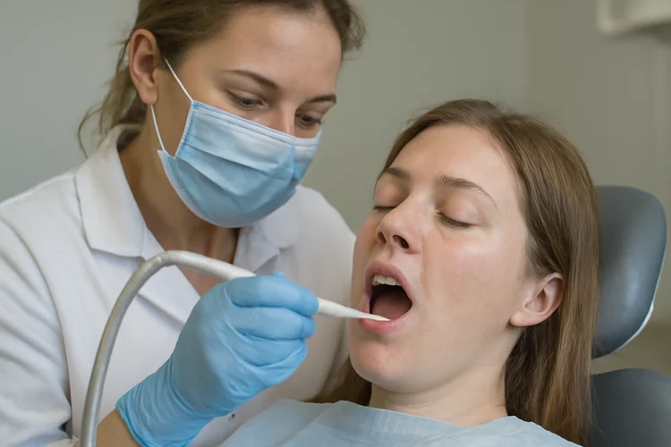 A picture demonstrating a dental checkup session